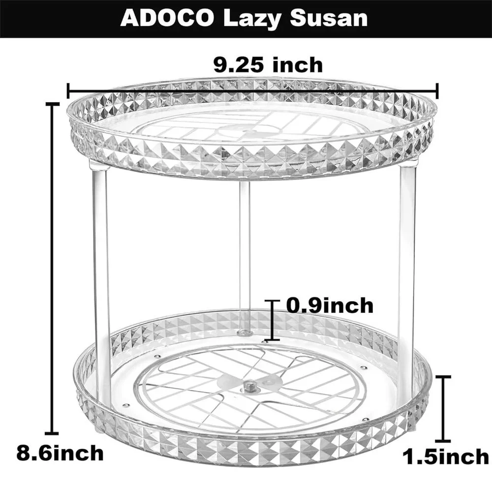 Women 2 Tier Diamond Lazy Susan Bathroom Organizer Countertop Rotating Cosmetic